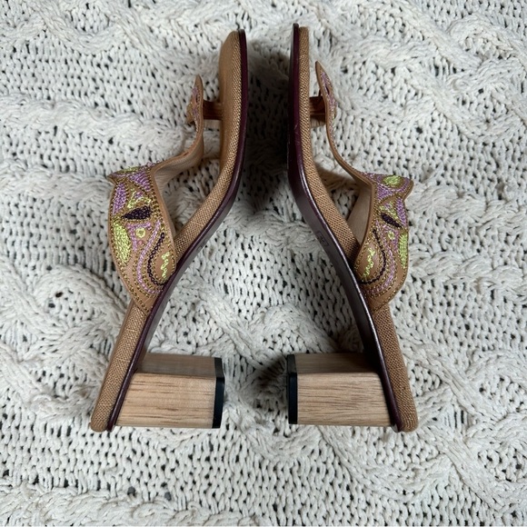 VTG Hype Embroidered Chunky Block Heel Square Toe Embroidered Thong Sandal SZ 8 - Picture 9 of 14